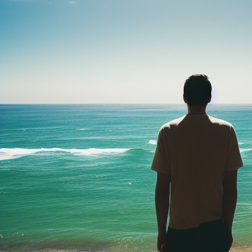 man looking at the ocean from behind