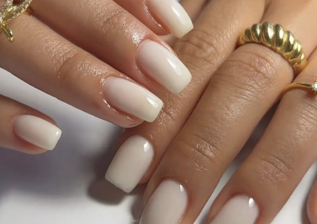 Milky White Nails with Design